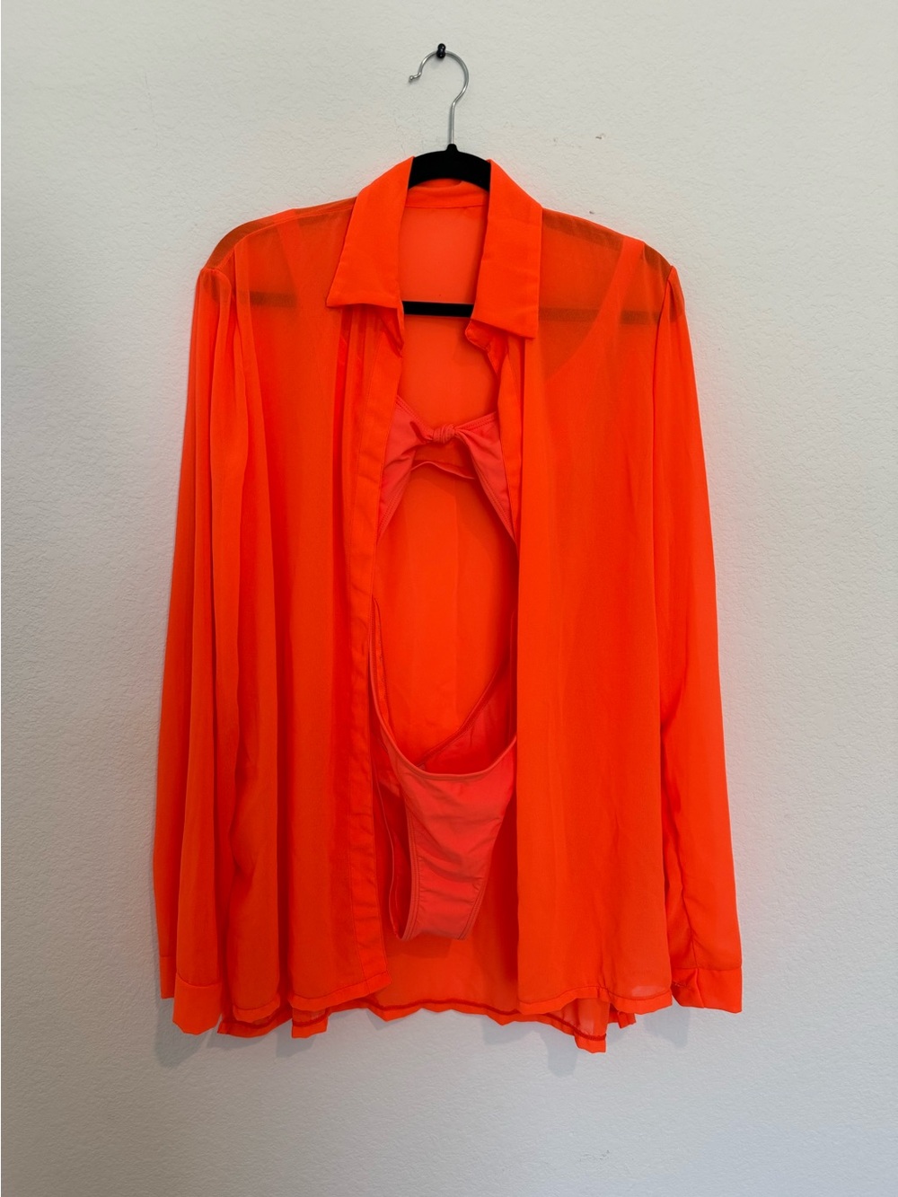 Matt Collection Women’s Orange Cover Up & Thong One-Piece Swimsuit Size Medium